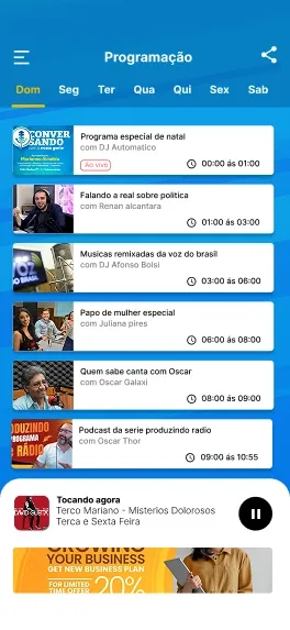 Especifcações da Radio no app brascast
