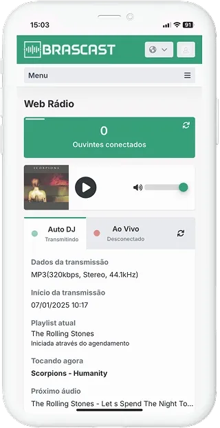 Mockup de telefone com o app brascast