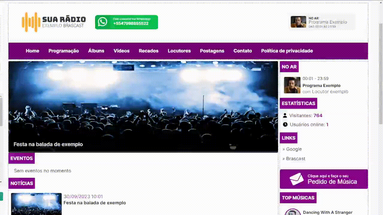Demonstração de personalizações do site administravel