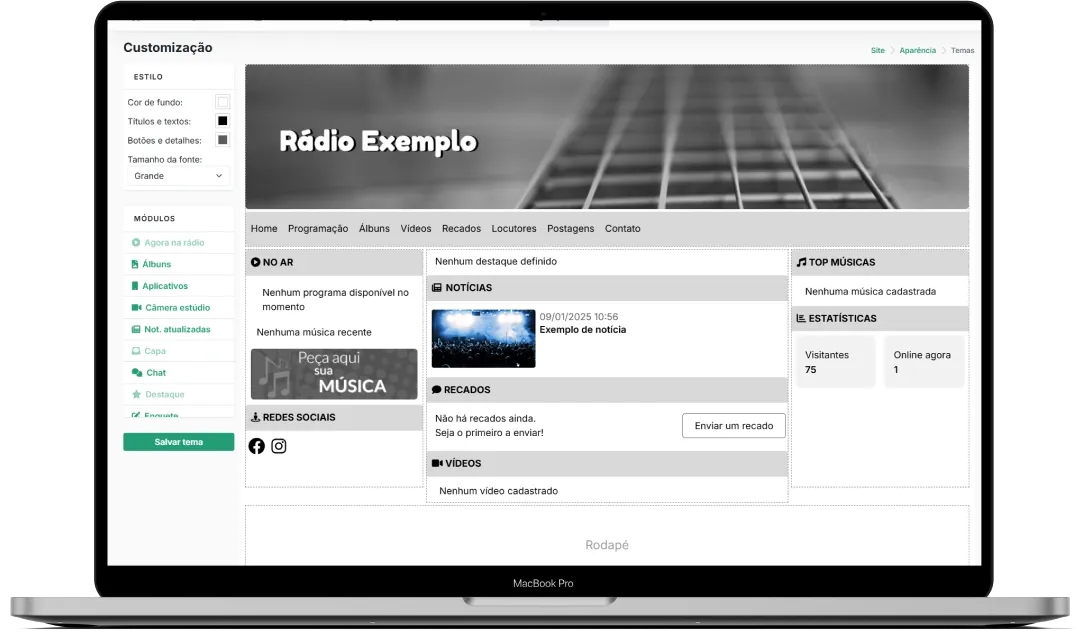 Imagem de um notebook mostrando o app Brascast